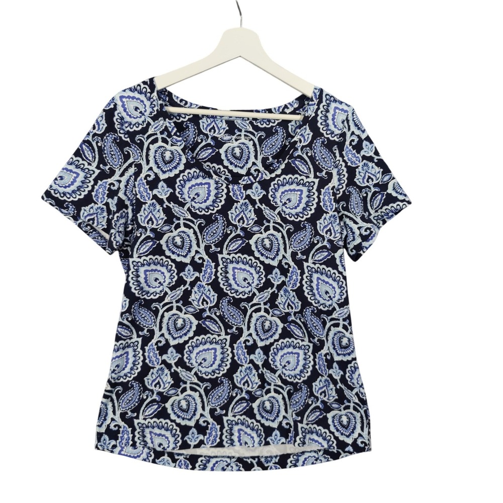 Soft Surroundings Women Nautical Classic Coastal Paisley Top M Blue Short Sleeve